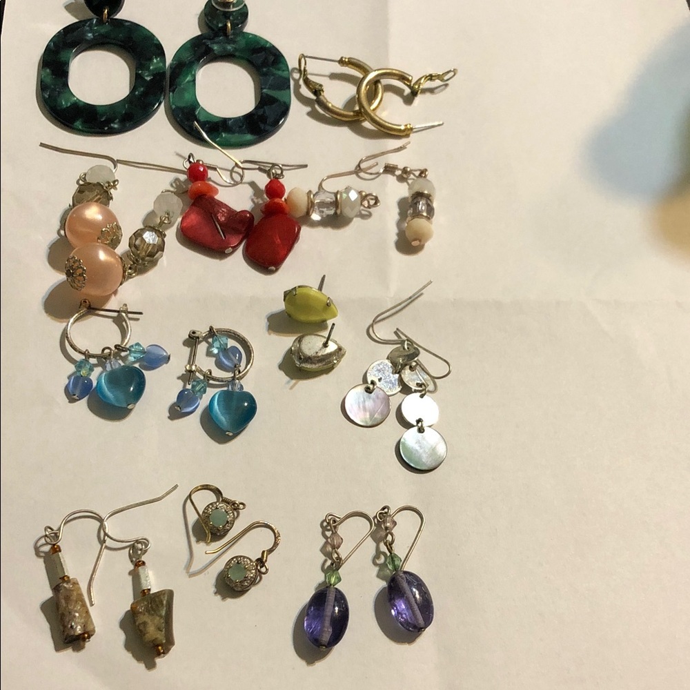 Assorted Women's Fashion Earrings - Multicolor Set 11 pair most hooks sterling
